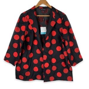 Ming Wang Black Red Polka Dot Sheer Lightweight Woven Blazer Jacket Size Large